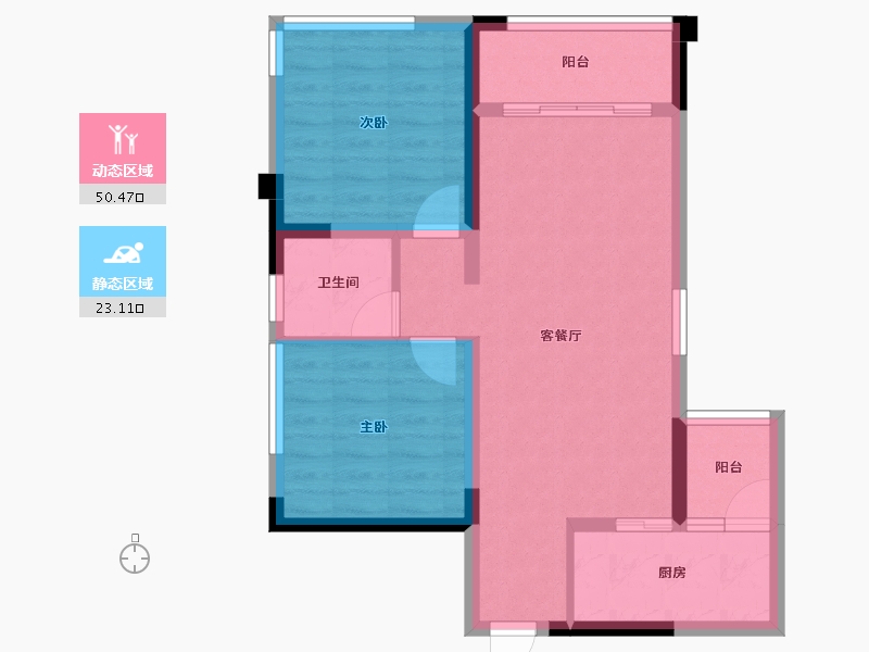 四川省-成都市-圆中大溪地二期(1,2)号楼,(1,2)号楼80m²-65.28-户型库-动静分区