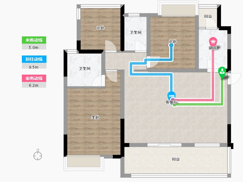 四川省-成都市-圆中大溪地二期(3,4,5),(3,4,5)号楼120m²-105.46-户型库-动静线