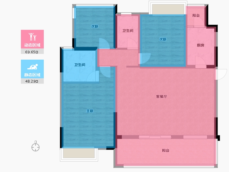 四川省-成都市-圆中大溪地二期(3,4,5),(3,4,5)号楼120m²-105.46-户型库-动静分区