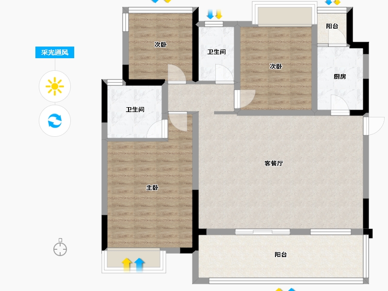 四川省-成都市-圆中大溪地二期(3,4,5),(3,4,5)号楼120m²-105.46-户型库-采光通风