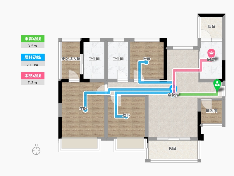 四川省-成都市-圆中大溪地二期(1,2)号楼,(1,2)号楼104m²-82.77-户型库-动静线