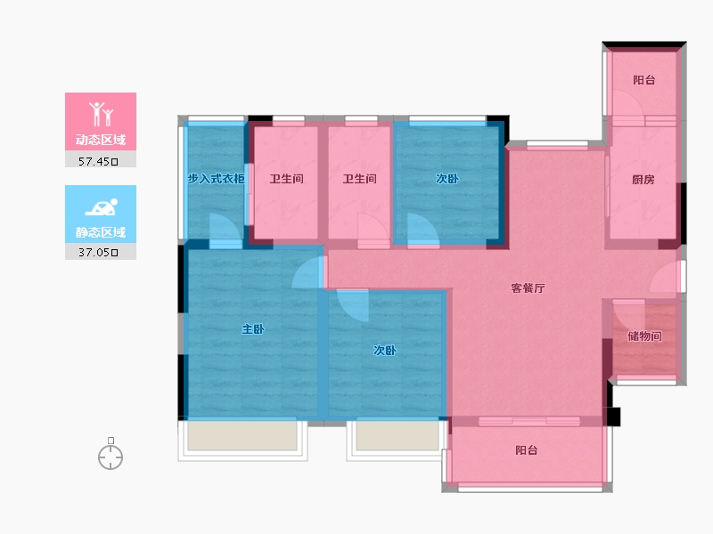 四川省-成都市-圆中大溪地二期(1,2)号楼,(1,2)号楼104m²-82.77-户型库-动静分区