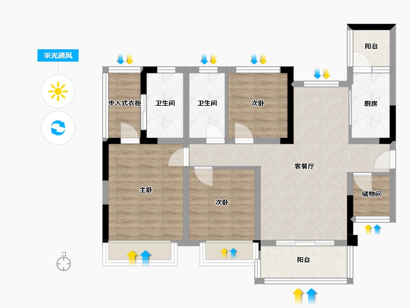 四川省-成都市-圆中大溪地二期(1,2)号楼,(1,2)号楼104m²-82.77-户型库-采光通风