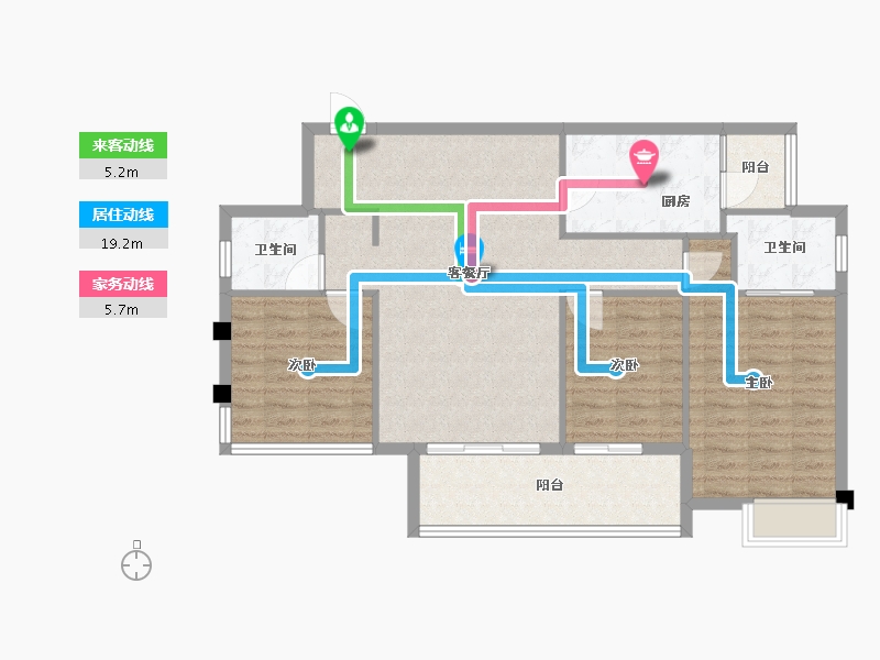 四川省-成都市-圆中大溪地二期(1,2)号楼,(1,2)号楼114m²-95.05-户型库-动静线