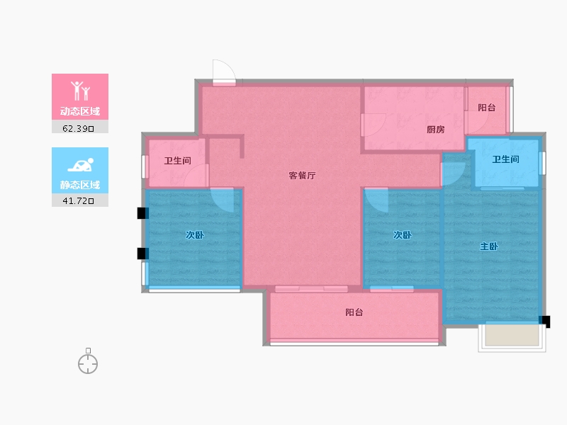 四川省-成都市-圆中大溪地二期(1,2)号楼,(1,2)号楼114m²-95.05-户型库-动静分区