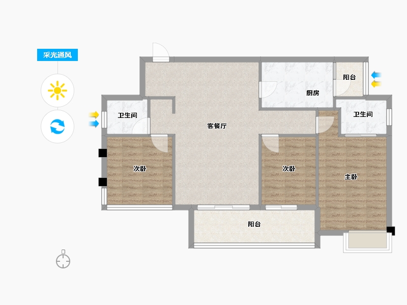 四川省-成都市-圆中大溪地二期(1,2)号楼,(1,2)号楼114m²-95.05-户型库-采光通风