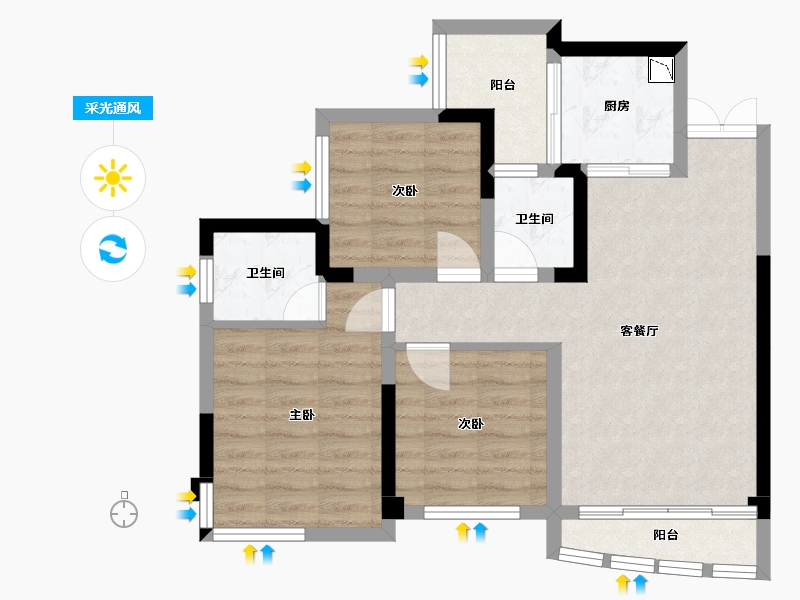 四川省-成都市-天府云城二期17号楼87m²-69.45-户型库-采光通风