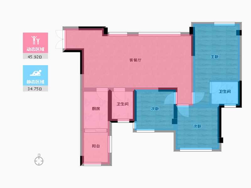 四川省-成都市-天府云城二期18号楼79m²-70.96-户型库-动静分区