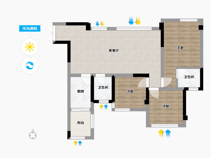 四川省-成都市-天府云城二期18号楼79m²-70.96-户型库-采光通风