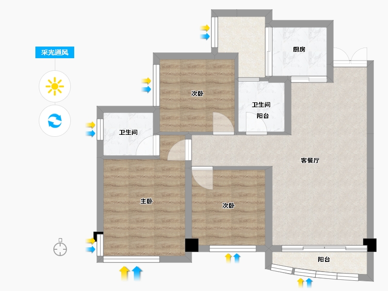 四川省-成都市-天府云城二期18号楼85m²-70.25-户型库-采光通风