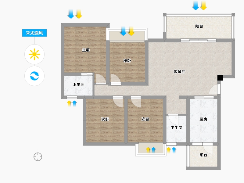 四川省-成都市-铁投天府桃源AO1户型132m²-99.59-户型库-采光通风