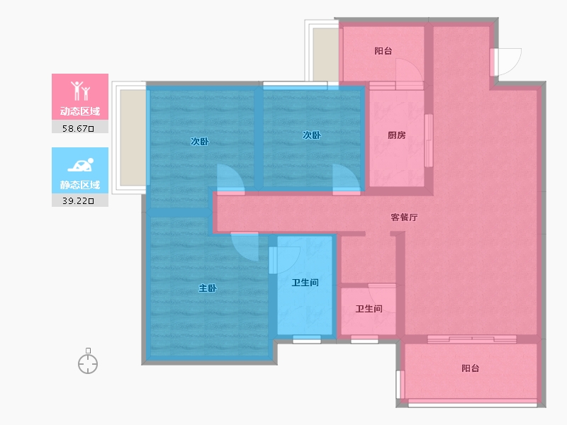 四川省-成都市-铁投天府桃源BO2户型107m²-85.82-户型库-动静分区