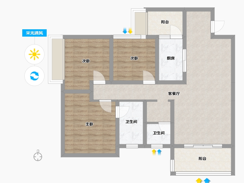 四川省-成都市-铁投天府桃源BO2户型107m²-85.82-户型库-采光通风