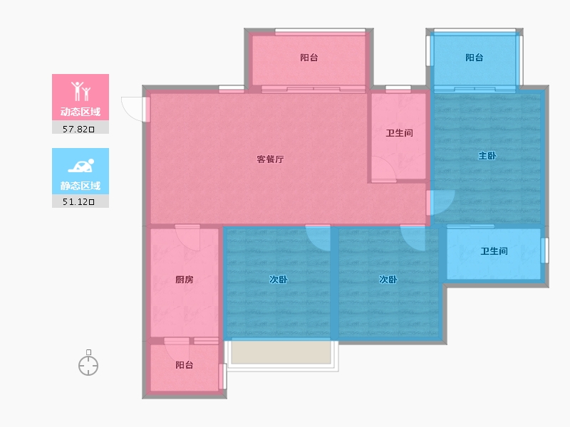 四川省-成都市-铁投天府桃源BO3户型119m²-98.36-户型库-动静分区