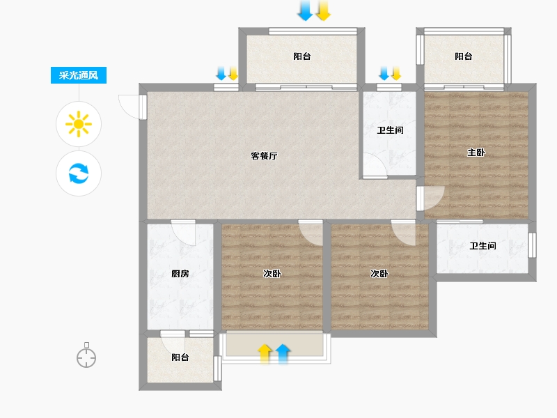 四川省-成都市-铁投天府桃源BO3户型119m²-98.36-户型库-采光通风