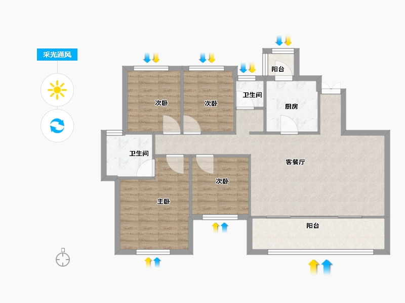 四川省-成都市-万景九洲天府(3,5,8,9,10,11)号楼121m²-96.80-户型库-采光通风