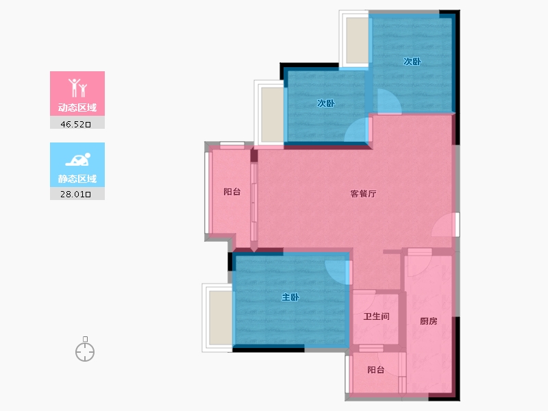 重庆-重庆市-融创欧麓花园城-65.60-户型库-动静分区