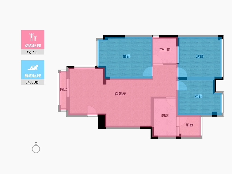 四川省-成都市-银河谷Ｃ2户型68㎡-76.59-户型库-动静分区