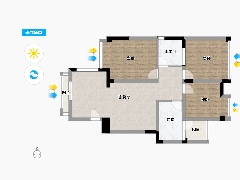 四川省-成都市-银河谷Ｃ2户型68㎡-76.59-户型库-采光通风