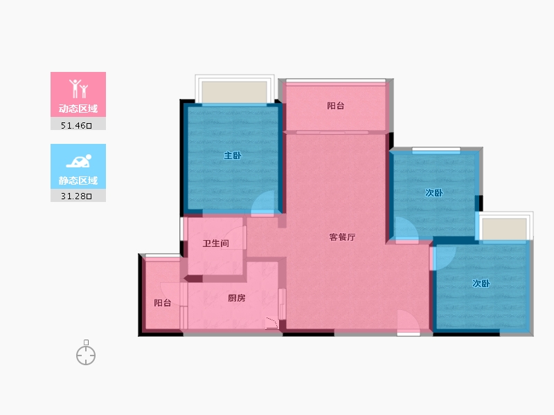 四川省-成都市-金誉兰庭5号楼,4号楼95m²-72.92-户型库-动静分区