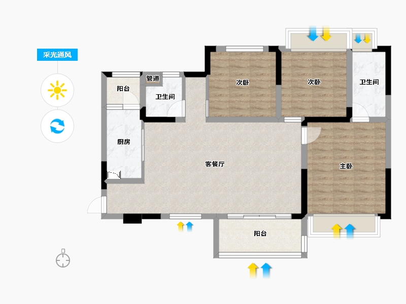 四川省-成都市-经典西悦城8号楼120m²-92.95-户型库-采光通风