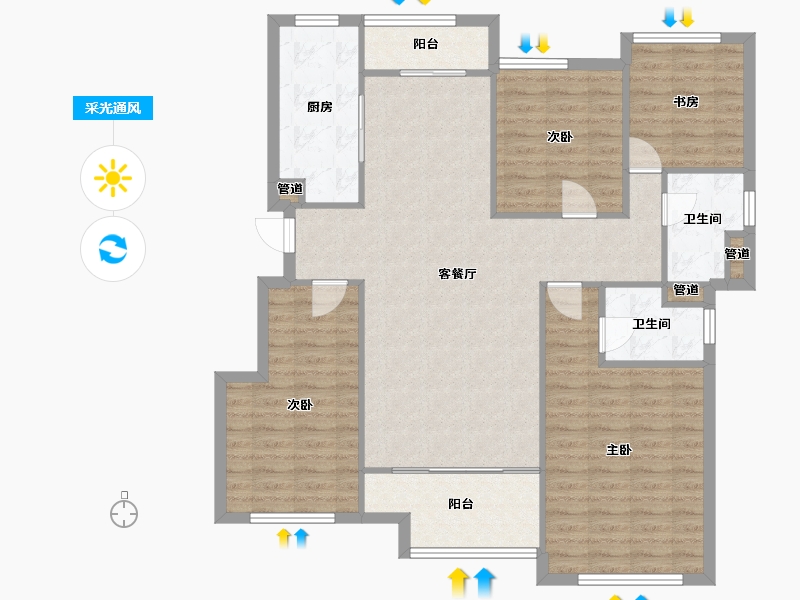 四川省-成都市-保利仁里二期(8,9,4,7)号楼,(1,7)号楼115m²-114.01-户型库-采光通风