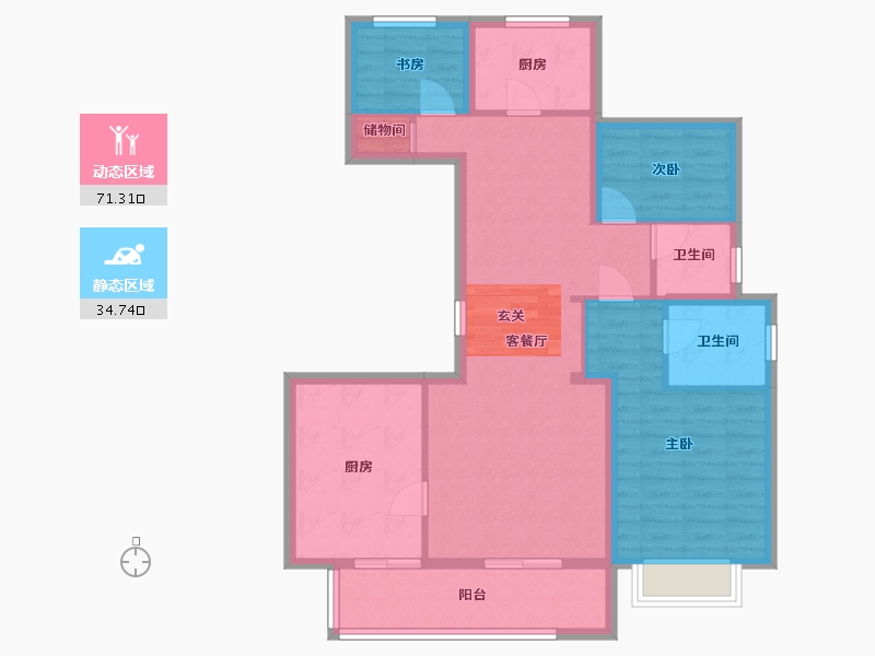 浙江省-宁波市-石榴十里春风-94.73-户型库-动静分区