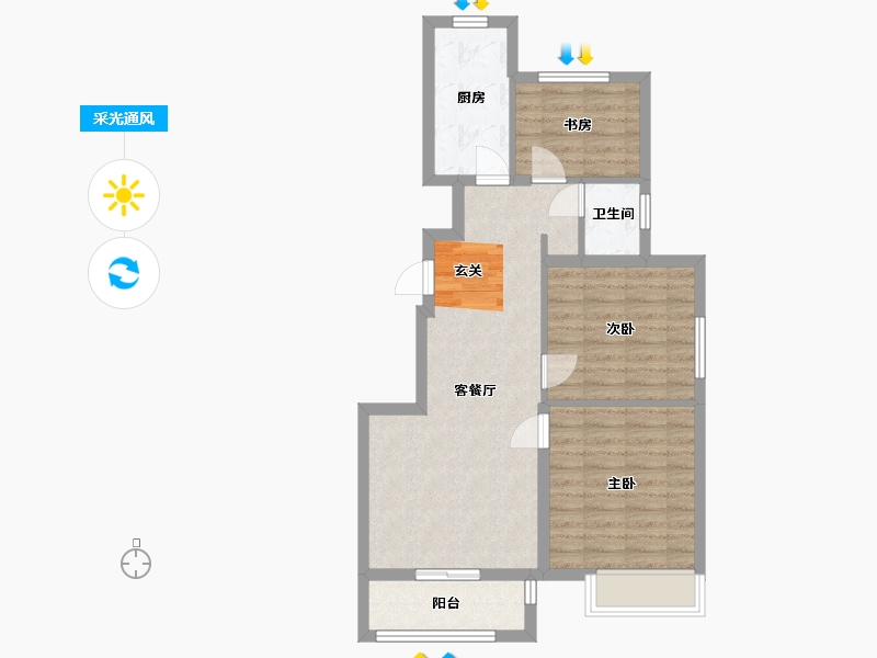 浙江省-宁波市-石榴十里春风-70.00-户型库-采光通风