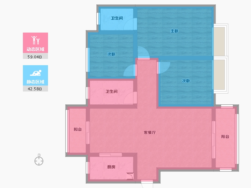 陕西省-宝鸡市-华隆幸福里-89.53-户型库-动静分区