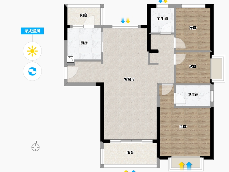 湖北省-宜昌市-恒大名都-90.61-户型库-采光通风