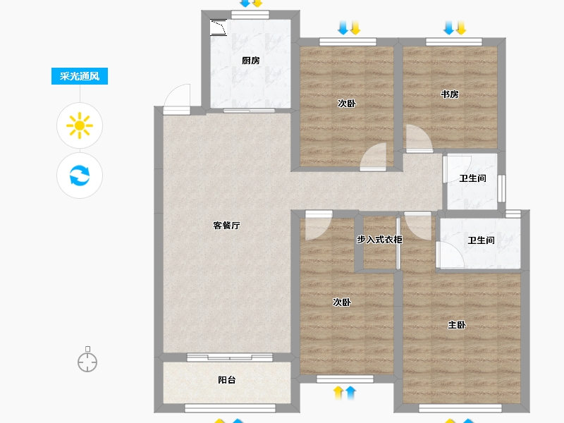 浙江省-温州市-中梁壹号院-96.01-户型库-采光通风