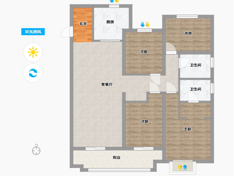 陕西省-西安市-高新云璟-105.12-户型库-采光通风