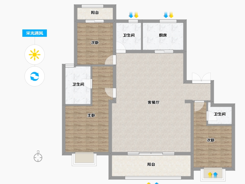 河南省-郑州市-橙园-122.00-户型库-采光通风