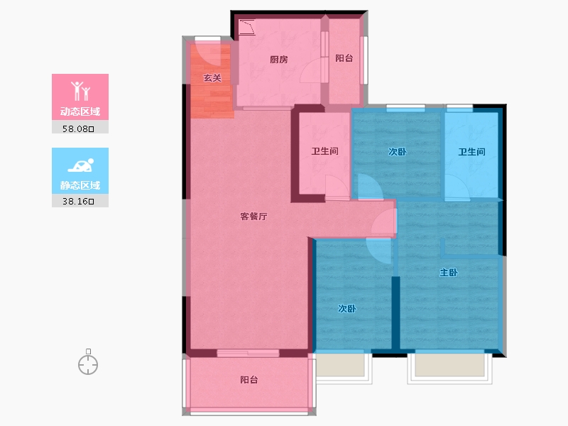 陕西省-渭南市-渭南恒大�B睿府-85.25-户型库-动静分区