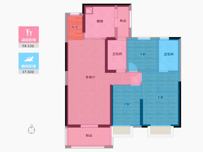 陕西省-渭南市-渭南恒大�B睿府-84.97-户型库-动静分区