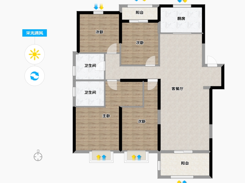 湖北省-武汉市-大华铂金瑞府-145.00-户型库-采光通风