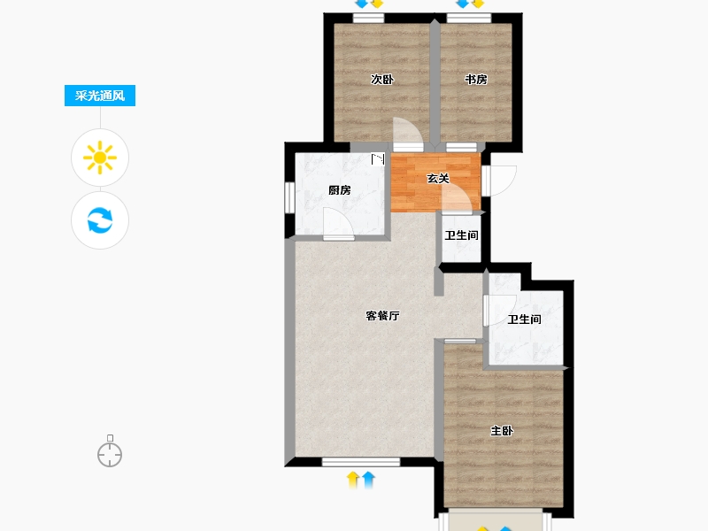 北京-北京市-橡树珑湾-61.79-户型库-采光通风