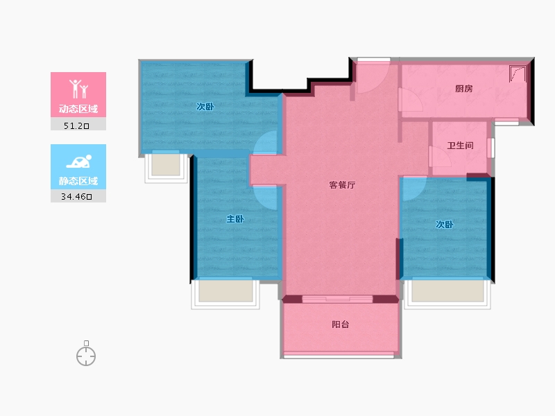 湖南省-长沙市-湘江富力城二期-76.86-户型库-动静分区