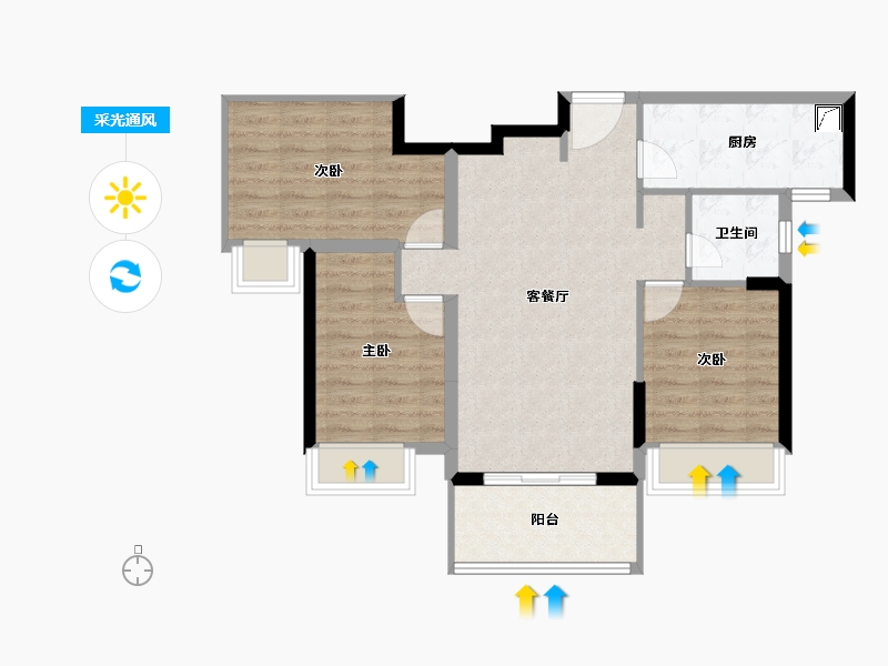 湖南省-长沙市-湘江富力城二期-76.86-户型库-采光通风