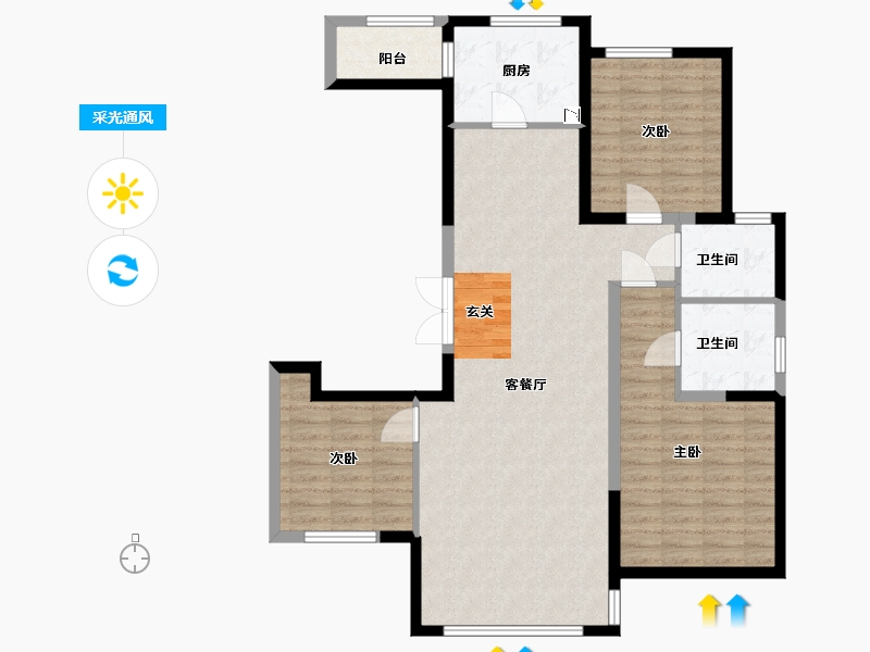 天津-天津市-金厦龙第公府-104.08-户型库-采光通风