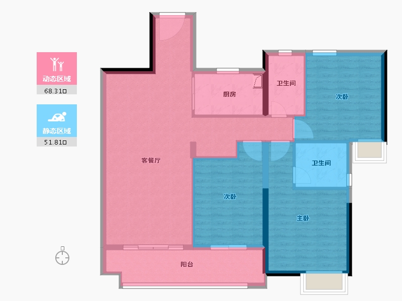 湖南省-长沙市-湘江富力城二期-108.90-户型库-动静分区