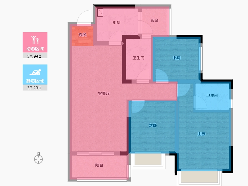 四川省-成都市-北辰鹿鸣院-77.23-户型库-动静分区