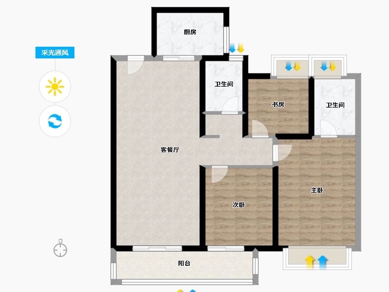 湖北省-武汉市-龙湖 东湖高新・春江郦城-96.80-户型库-采光通风