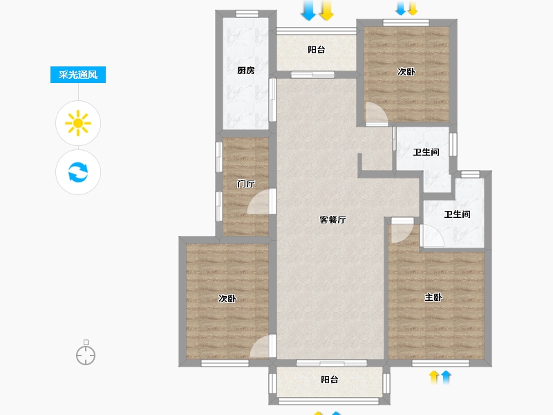 河北省-唐山市-悦融华苑-100.38-户型库-采光通风