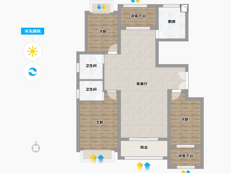 河南省-信阳市-罗山县万鼎龙城锦河-102.39-户型库-采光通风