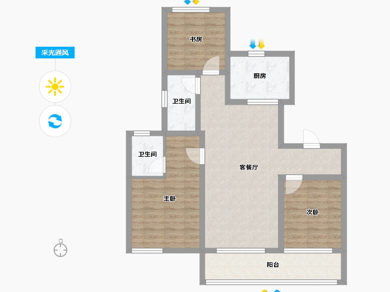 山东省-济南市-龙湖春江彼岸-83.59-户型库-采光通风