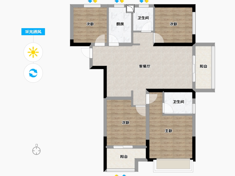 河南省-郑州市-绿都澜湾-88.48-户型库-采光通风