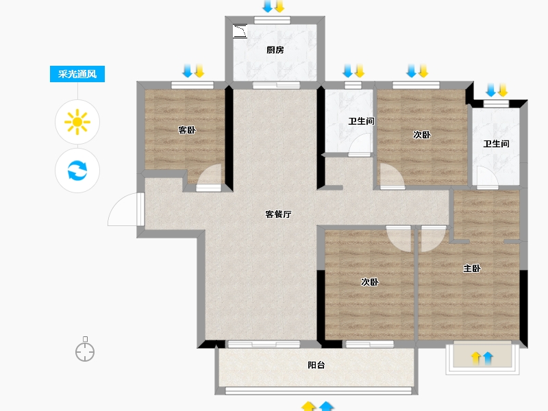 湖南省-长沙市-梅溪悦章-95.32-户型库-采光通风