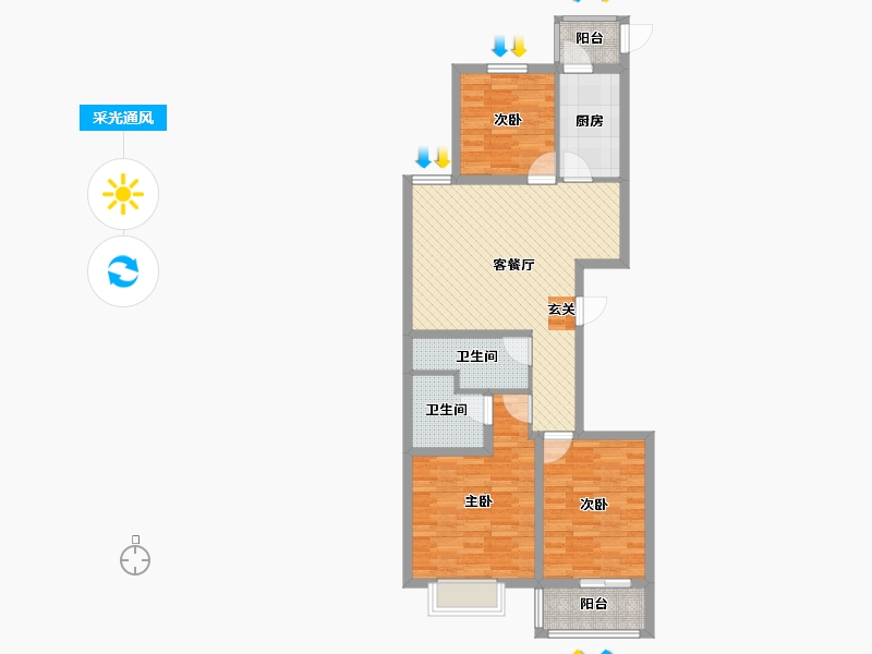 山西省-阳泉市-锦绣城-85.65-户型库-采光通风