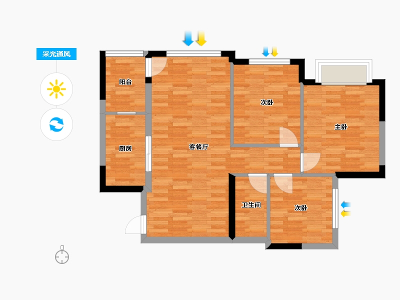 四川省-泸州市-鸿通翡翠滨江-71.96-户型库-采光通风